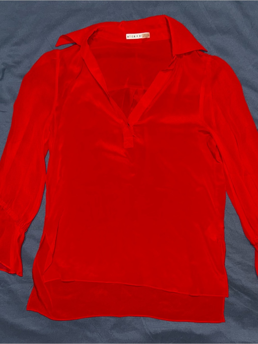 Alice + Olivia Bright Red V-Neck Silk Pullover Blouse